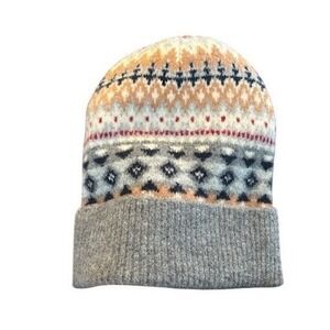 Lucky Brand Fair Isle Soft Knit Beanie Hat One Size Gray Multicolor Wool Blend